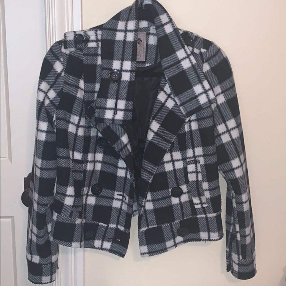Women’s Black & White School Girl Plaid Love Culture Jacket Size Small